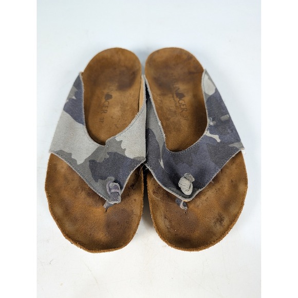 Haflinger Shoes - Haflinger Women Camouflage Suede Thong Sandals Cork Footbed Slides Gray Size 37